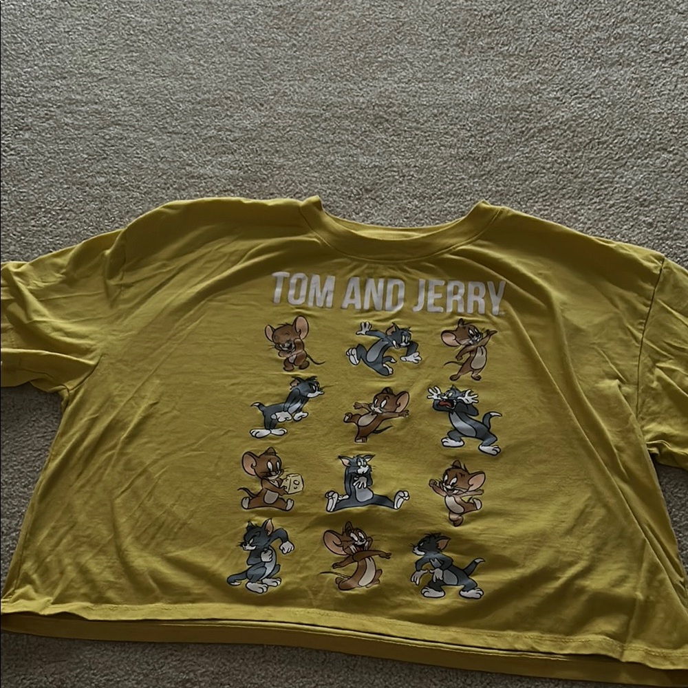 Yellow Graphic Crop Top with Crew Neck